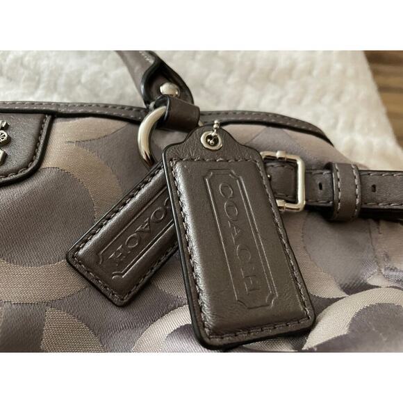 Coach Madison Op Art Sateen Signature Grey Brown Tote Handbag with Wristlet - Picture 2 of 12